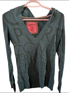 Joshua Perets Women's Teal V-Neck Hoodie Sweater Y2K